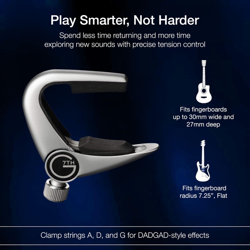 G7th Newport Guitar Capo - String Partial Silver, 30mm - Lightweight & Low Profile - Easy Flip Lever with Fine-Tune Adjustment - Unlock Open Tunings, Perfect for 3 String Acoustic and Electric Guitars - Image 3